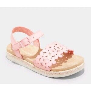 Cat & Jack Toddler Girl Maisie Cut-Out Floral Footbed Sandals Buckle Pink Size 7